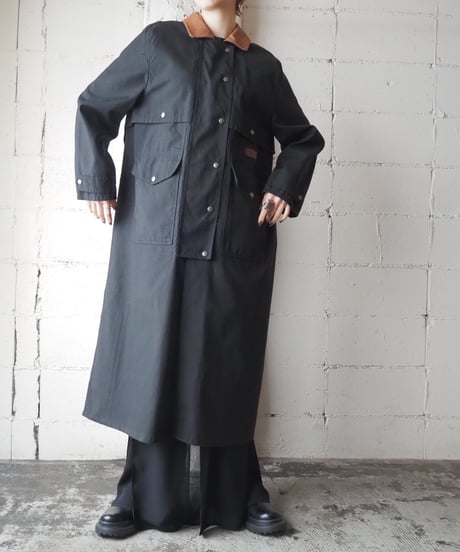 LAUREN Leather Collar Long Coat BKBR