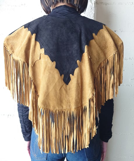 Bicolor Fringe Leather Cape CMBK