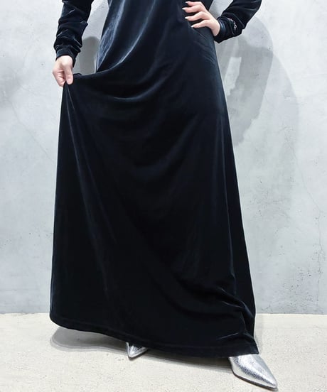 LAUREN L/S Velour Dress BK