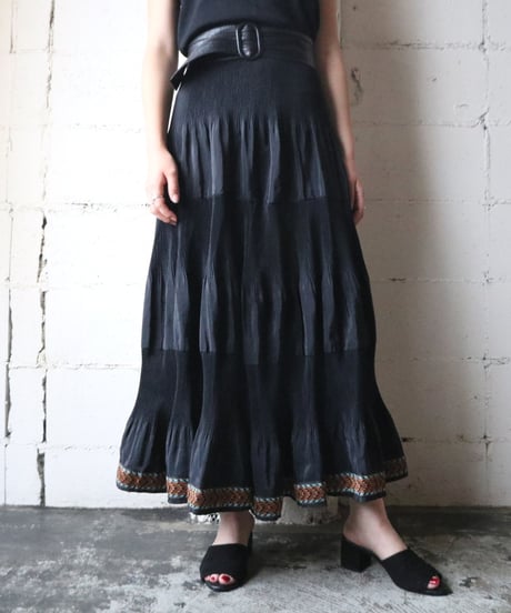 Pleated Design Long Skirt BK