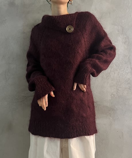 Mohair Collar Design Long Knit BUR