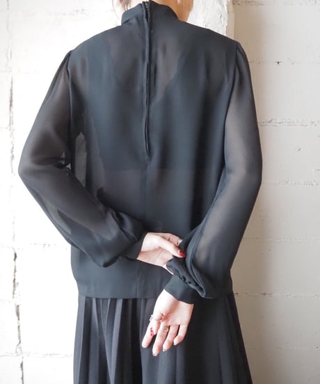 Stand Collar Sheer Blouse BK