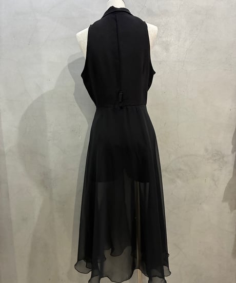 N/S Sheer Layered Open Collar Jumpsuit BK