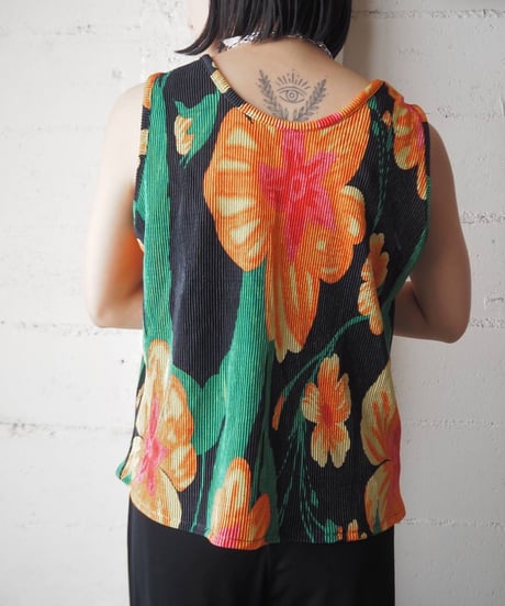 Floral Pattern Pleated N/S BK OR