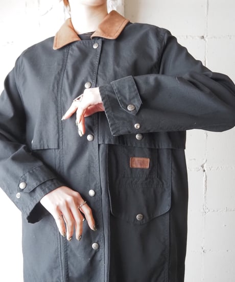 LAUREN Leather Collar Long Coat BKBR