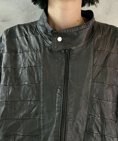 Patchwork Dolman Sleeve Leather Jacket BK