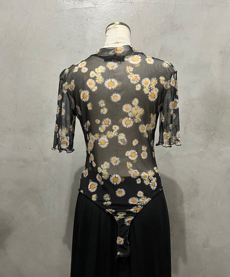 Flower Pattern Sheer Bodysuits BK