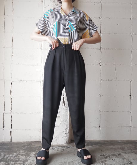 Stripe Pattern Open Collar Shirt WHBK