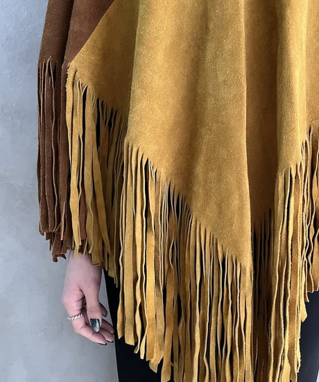Bicolor Suede Fringe Poncho BRYE