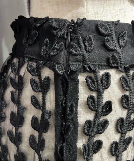 Sheer Leaf Lace Flared Pants BK