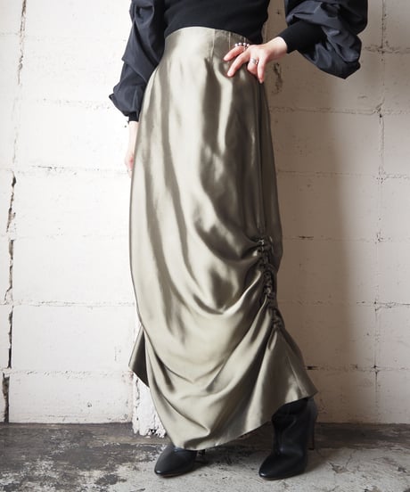 Drawstring Satin Flared Skirt KA