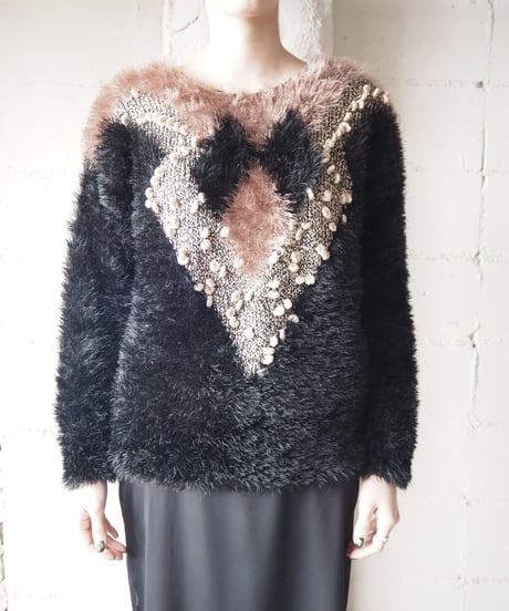 Switching Shaggy Design Knit BKBE
