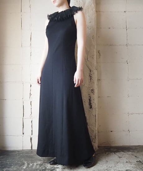 1970's Chiffon Pleated Collar Dress BK