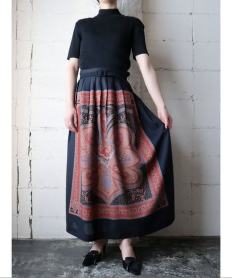 Scarf Design Flared Skirt BKOR