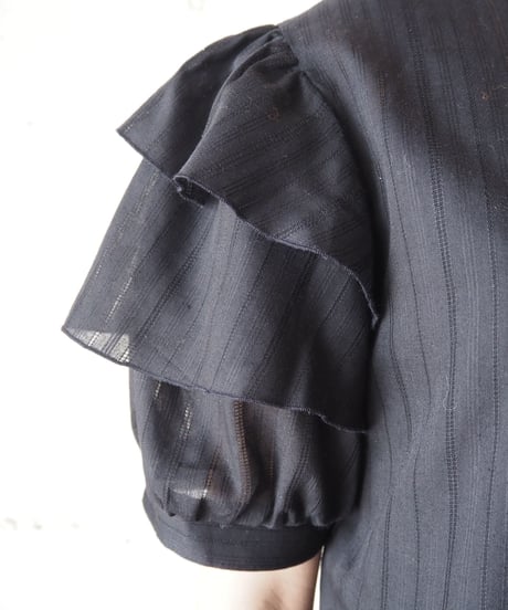 Stand Collar Tiered Sleeve Blouse BK