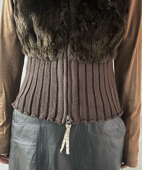 Fake Fur×Knit Design Vest BR