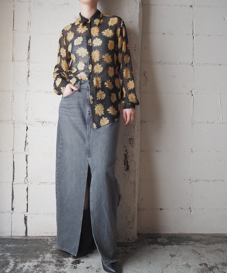 Flower Print Silk Sheer Shirt BKYE