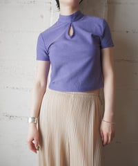 Mock Neck Peekaboo Short Sleeve Tops PUR