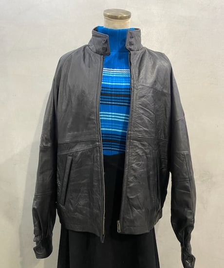 Stand Collar Raglan Sleeve Leather Jacket BK