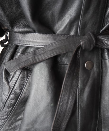 Tuck Shoulder Stand Collar Leather Jacket BK