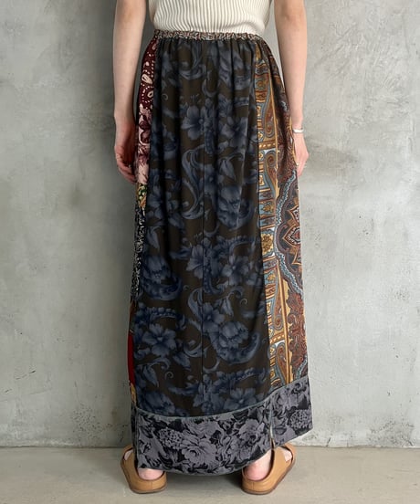 Patchwork Design Front Botton Skirt BURBL