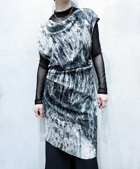 HELMUT LANG Silk Mix Print Drape Dress GRBK