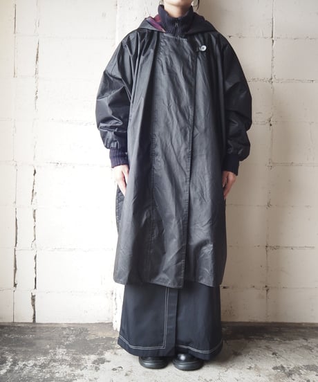 Hooded Dolman Nylon Coat BK