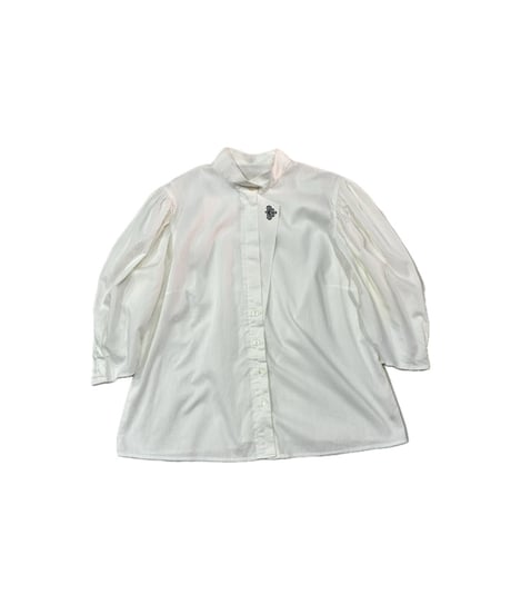 Middle Puff Sleeve Band Collar Blouse WH