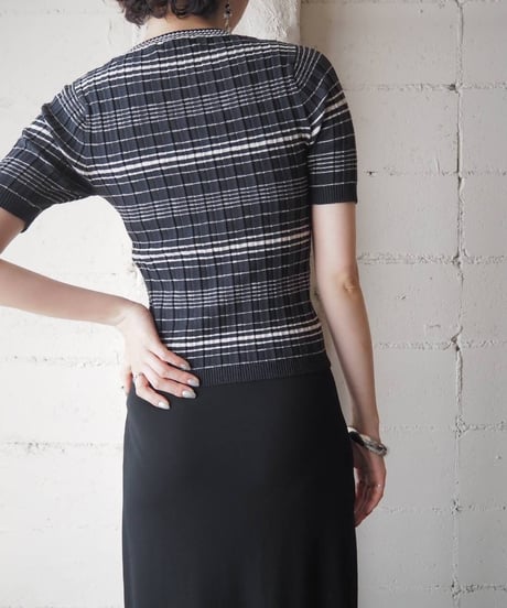 BARNEYS NEWYORK Stripe Rib Knit BK WH