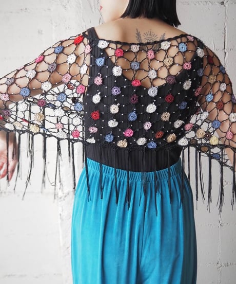 Colorful Crochet×Beads Poncho BKREBLWH