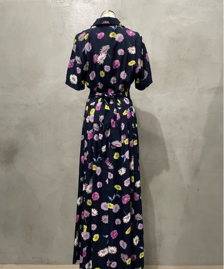 Open Collar Flower Pattern Dress NVPI