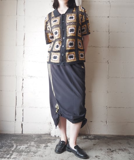 Granny Square Crochet Knit Shirt YE BK