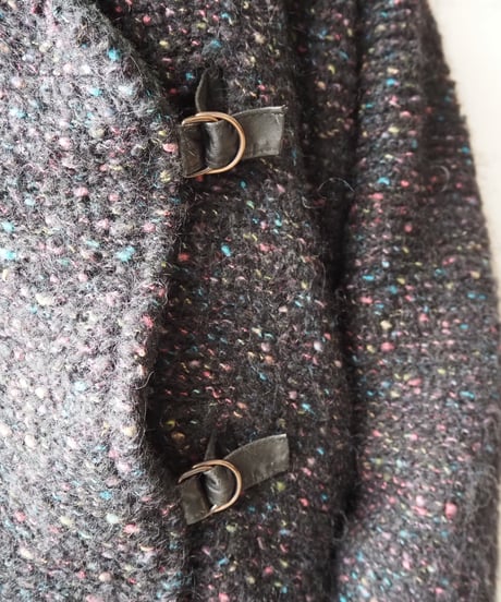 Mix Color Belted Knit Coat BKPIBL