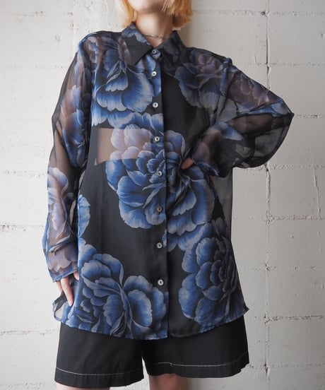 Flower Pattern Sheer Shirt BKBL