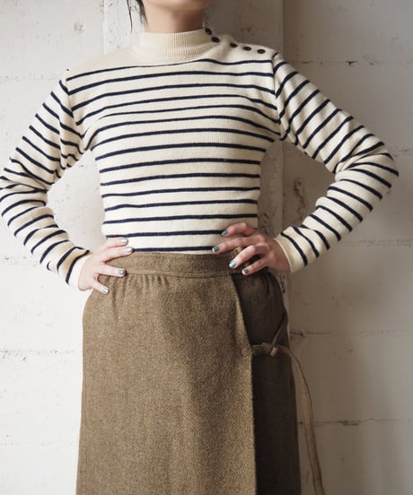 St JAMES Mock Neck Border Knit WHBK