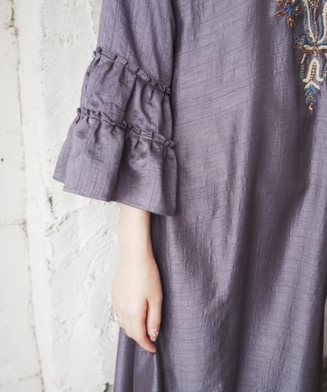 Beads Embroidery Tiered Sleeve Dress GRPUR