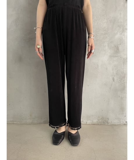 Beads Design Hem Strech Pants BK