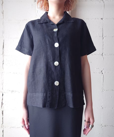 Open Collar Linen Shirt BK
