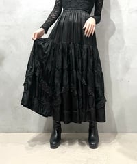 Satin × Lace Tiered Skirt BK