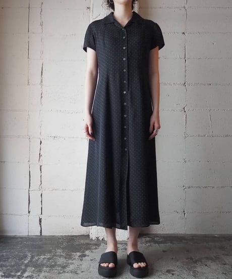 LAUREN Open Collar Dot Shirt Dress BK