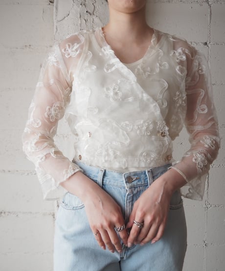 Ribbon Embroidery Sheer Jacket WH