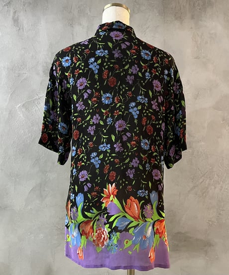 Flower Pattern Short Sleeve Shear Blouse BKBL