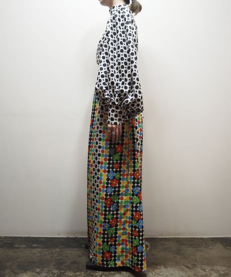 Dot Pattern Volume Sleeve Dress WHBK