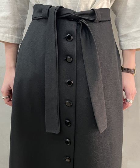 Front Button A Line Long Skirt BK