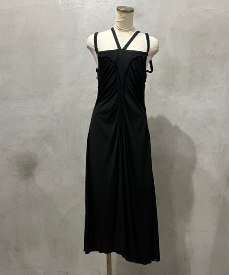 Neck Strap Gather Design Dress BK
