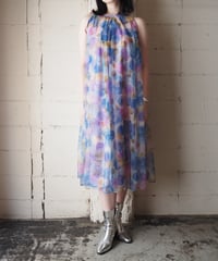 1970's Flower Pattern Sheer Layered Dress WHBLPUR