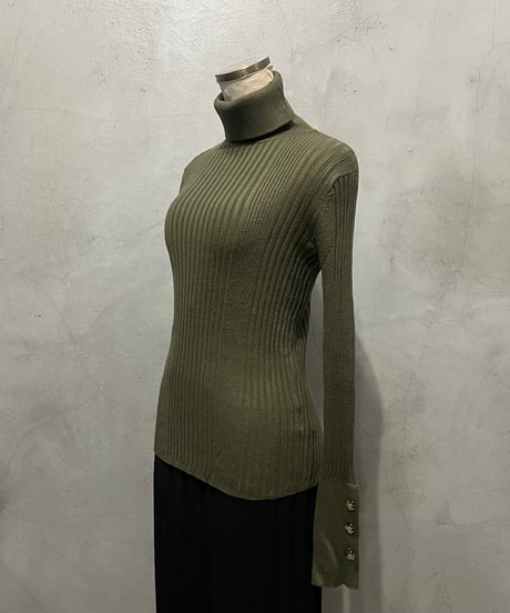 Button Cuff Rib Turtle Neck Knit KA