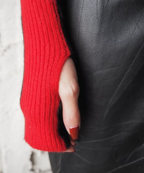 Leg of Mouton Sleeve Tricolore  High Neck Rib Sweater BKREYE