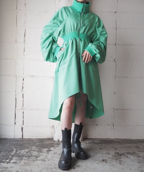 Gather Sleeve Zip Up Dress Coat GN