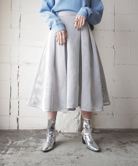 Mesh Volume Flared Skirt WHBK